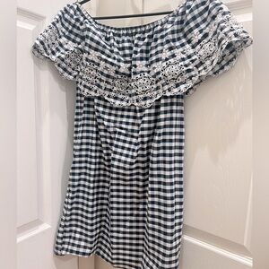 FOREVER21 EYELET off shoulder checks dress